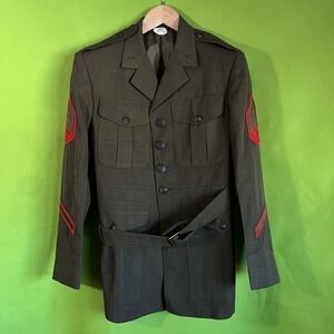 Vintage Marines USMC Green Military Dress Service Wool Uniform Jacket 39XS